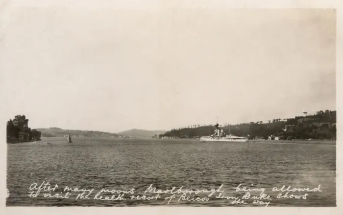 Framed Print : HMS Marlborough, Iron Duke-class battleship visits Beicos Framed Print : HMS Marlborough, Iron Duke-class battleship visits Beicos