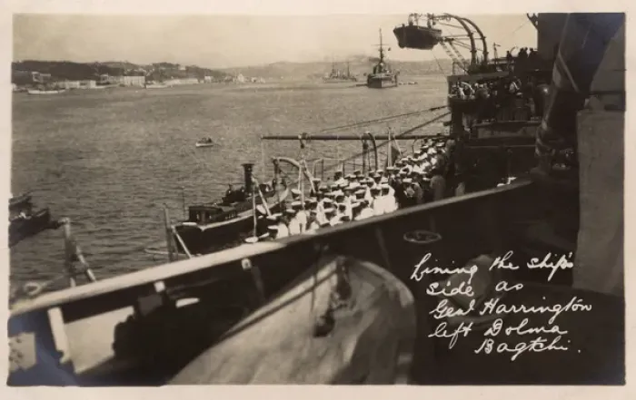 Framed Print : HMS Marlborough - Lining Ships side as the General departs