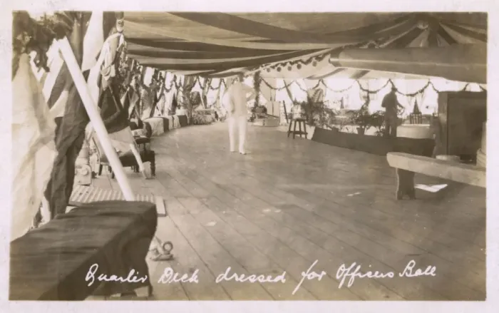Framed Print : HMS Marlborough - Quarter Deck dressed for Officers Ball Framed Print : HMS Marlborough - Quarter Deck dressed for Officers Ball