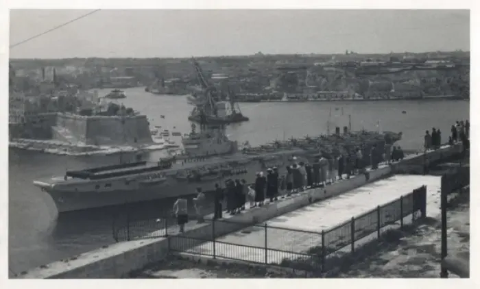 Framed Print : HMS Ocean, aircraft carrier leaving Malta Docks Date: C. 1950s Framed Print : HMS Ocean, aircraft carrier leaving Malta Docks Date: C. 1950s
