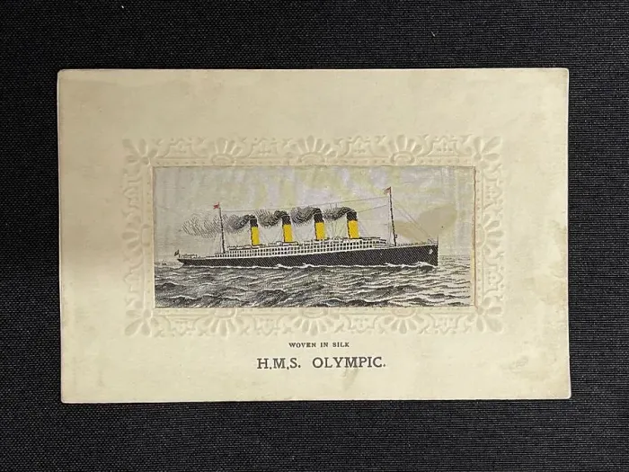 Framed Print : HMS Olympic, rare silk postcard Framed Print : HMS Olympic, rare silk postcard