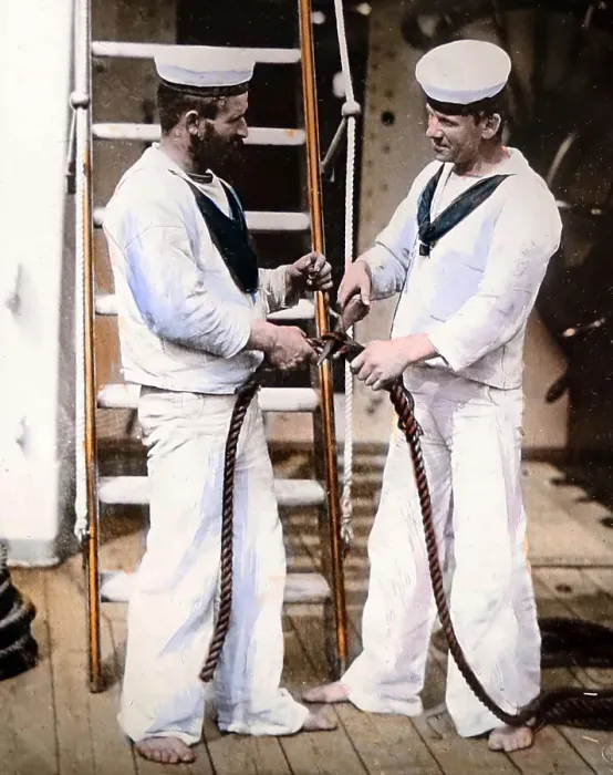 Framed Print : HMS Tartar, splicing rope, Royal Navy, probably Framed Print : HMS Tartar, splicing rope, Royal Navy, probably