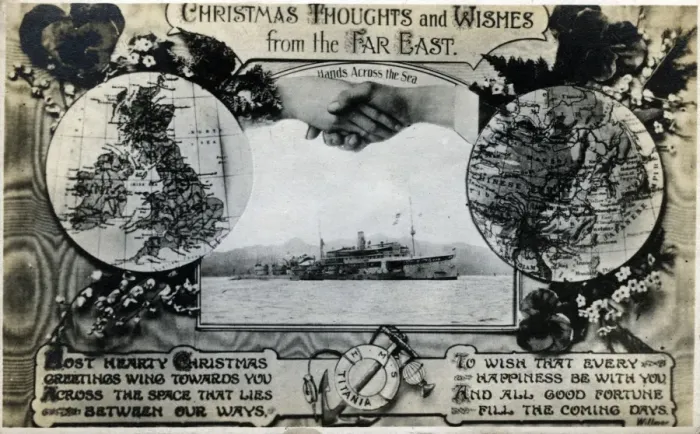 Framed Print : HMS Titania, British ship, Christmas card from Far East Framed Print : HMS Titania, British ship, Christmas card from Far East