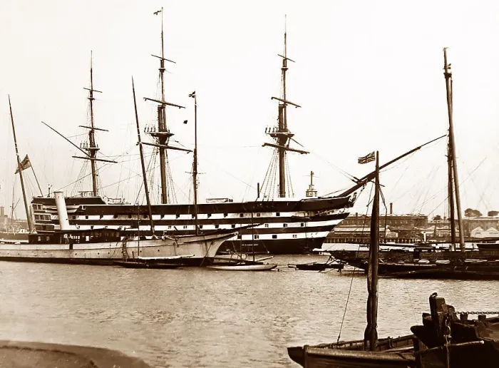Framed Print : HMS Victory in Portsmouth Harbour, Victorian period Framed Print : HMS Victory in Portsmouth Harbour, Victorian period