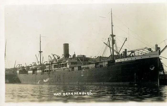 Framed Print : HMT Brandenburg - German boat used as British troopship Framed Print : HMT Brandenburg - German boat used as British troopship