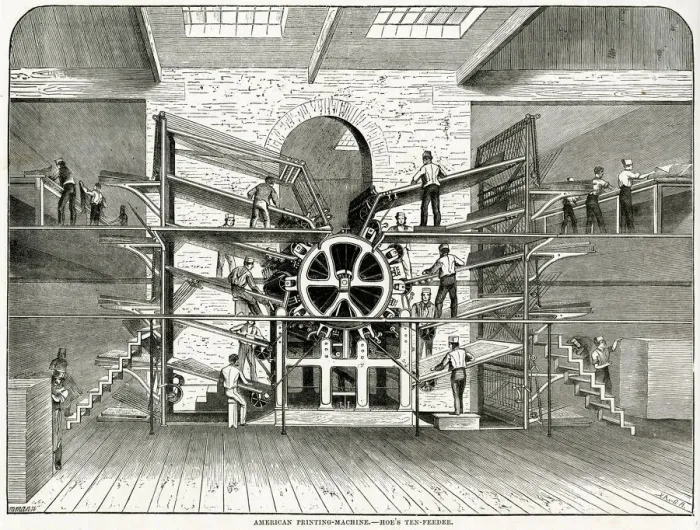 Framed Print : Hoes ten feeder printing machine 1871 Framed Print : Hoes ten feeder printing machine 1871