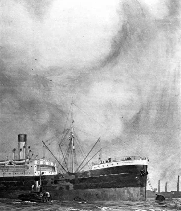 Framed Print : Hoisting a new boiler into a Cargo Liner, 1916 Framed Print : Hoisting a new boiler into a Cargo Liner, 1916