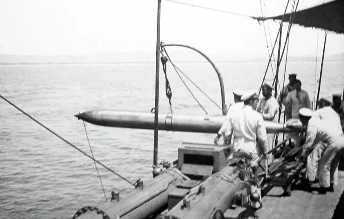 Framed Print : Hoisting a recovered torpedo back on board Royal Navy Framed Print : Hoisting a recovered torpedo back on board Royal Navy
