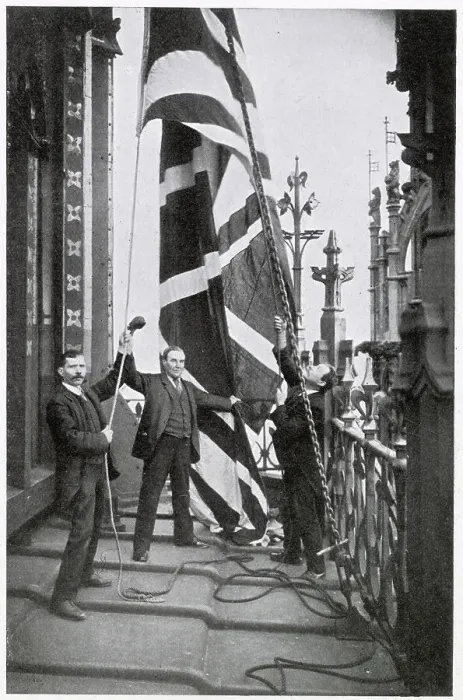 Framed Print : Hoisting the Union Jack Flag on the Victoria Tower Framed Print : Hoisting the Union Jack Flag on the Victoria Tower