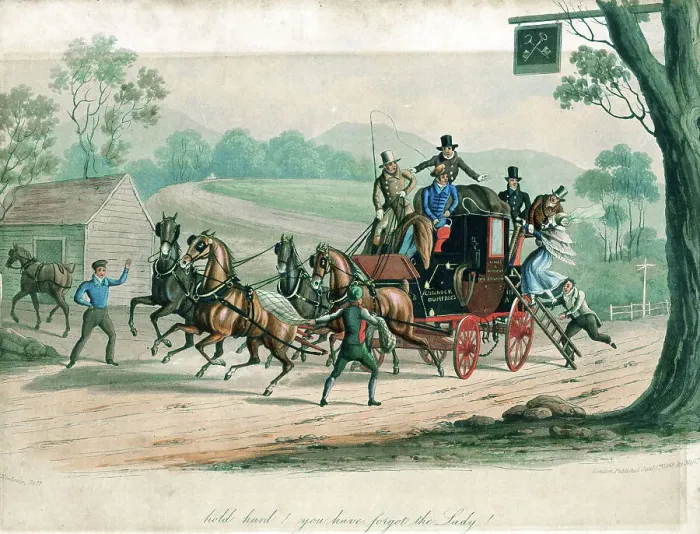 Framed Print : Hold hard, you have forgot the Lady, Cumnock-Dumfries Coach Framed Print : Hold hard, you have forgot the Lady, Cumnock-Dumfries Coach