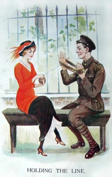 Framed Print : Holding the Line - WW1 knitting postcard Framed Print : Holding the Line - WW1 knitting postcard