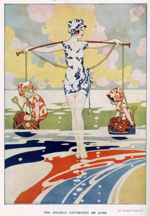 Framed Print : The Holiday Governess de Luxe. by Charles Robinson Framed Print : The Holiday Governess de Luxe. by Charles Robinson