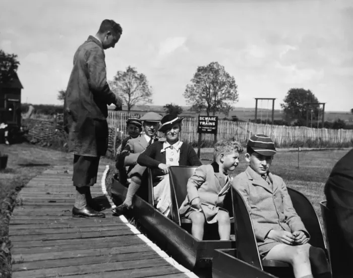 Framed Print : Holidaymakers on miniature train, Seaford, Sussex Framed Print : Holidaymakers on miniature train, Seaford, Sussex