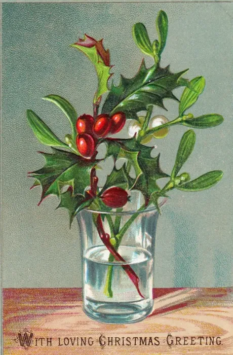 Framed Print : Holly and mistletoe arrangement on a Christmas card Framed Print : Holly and mistletoe arrangement on a Christmas card