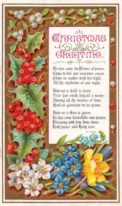 Framed Print : Holly, mistletoe and flowers on a Christmas card Framed Print : Holly, mistletoe and flowers on a Christmas card