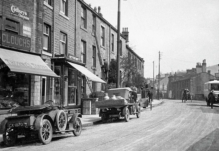 Framed Print : Holmfirth Huddersfield Road probably 1920s Framed Print : Holmfirth Huddersfield Road probably 1920s