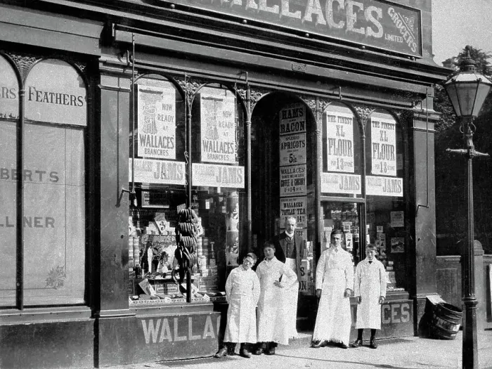 Framed Print : Holmfirth Wallace's Grocer early 1900s Framed Print : Holmfirth Wallace's Grocer early 1900s