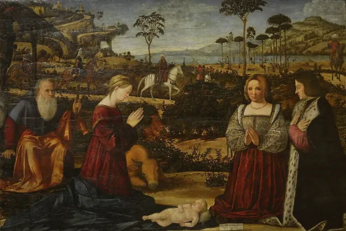 Framed Print : Holy Family with Donors, 1505, by Vittore Carpaccio Framed Print : Holy Family with Donors, 1505, by Vittore Carpaccio
