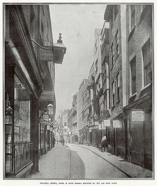 Holywell Street, London, which was famed for its bookshops, was due for demolition shortly after this photograph was taken, to make way for London County Council improvements. Date: 1901