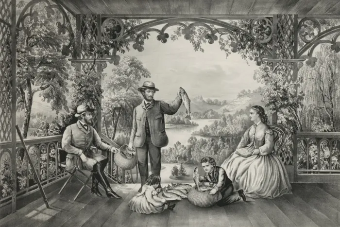 Framed Print : Home from the brook: the lucky fishermen Framed Print : Home from the brook: the lucky fishermen