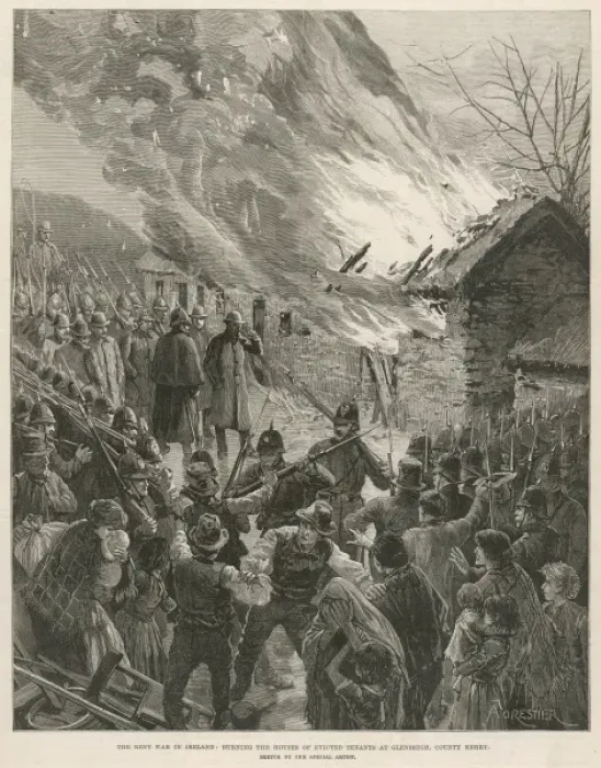 Framed Print : Homes in County Kerry set alight after evictions Framed Print : Homes in County Kerry set alight after evictions