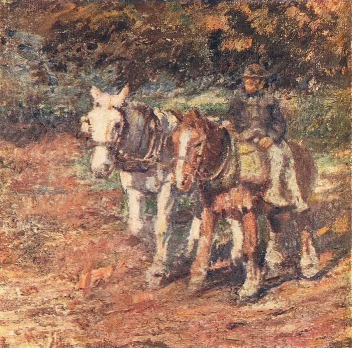 Framed Print : Homeward. An oil painting of a pair of homeward bound horses of brown Framed Print : Homeward. An oil painting of a pair of homeward bound horses of brown