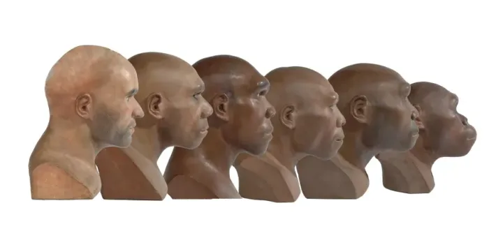 Framed Print : Hominid reconstructions in chronological order Framed Print : Hominid reconstructions in chronological order