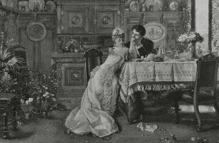 Framed Print : Honeymoon. Engraving after a painting by Knut Ekwall Framed Print : Honeymoon. Engraving after a painting by Knut Ekwall