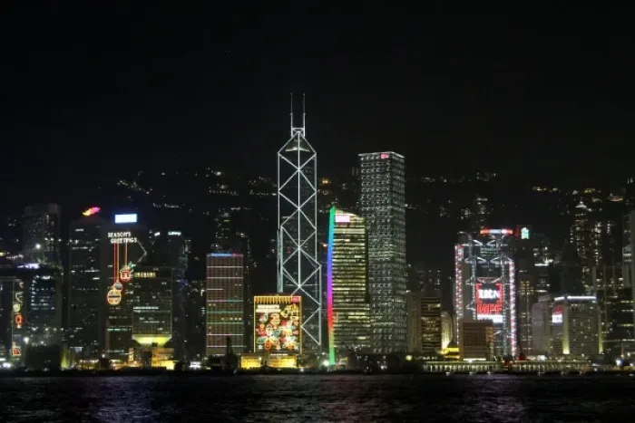 Framed Print : Hong Kong skyline at night in Hong Kong, China Framed Print : Hong Kong skyline at night in Hong Kong, China