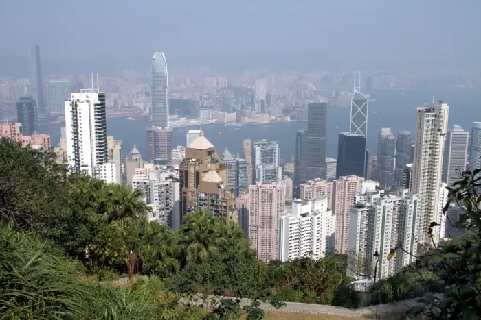 Framed Print : Hong Kong skyline and Kowloon in the distance from The Peak in Hong Kong, China Framed Print : Hong Kong skyline and Kowloon in the distance from The Peak in Hong Kong, China