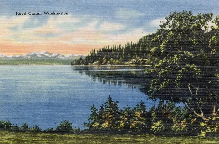 Framed Print : Hood Canal, Washington State, USA Date: circa 1940 Framed Print : Hood Canal, Washington State, USA Date: circa 1940