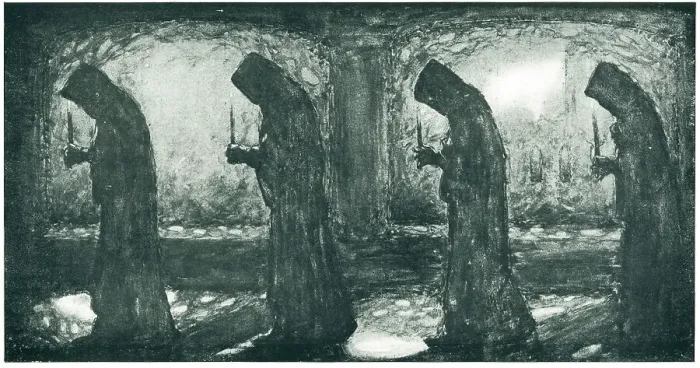 Framed Print : Four Hooded Figures Framed Print : Four Hooded Figures