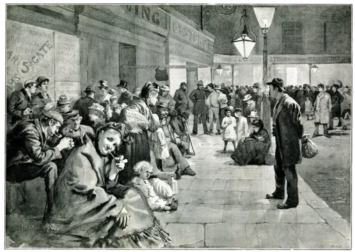 Framed Print : Hop pickers waiting for the midnight train, London Framed Print : Hop pickers waiting for the midnight train, London