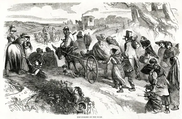 Framed Print : Hop-picking on the road 1858 Framed Print : Hop-picking on the road 1858