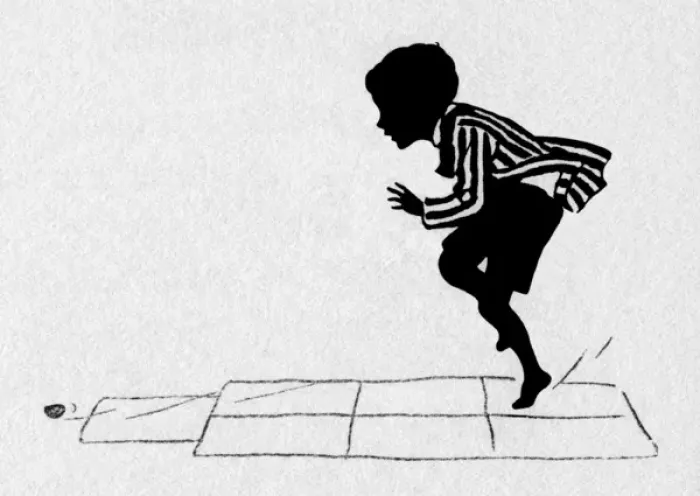 Framed Print : Hopscotch. Silhouette of a boy playing hopscotch.Date: circa 1930 Framed Print : Hopscotch. Silhouette of a boy playing hopscotch.Date: circa 1930