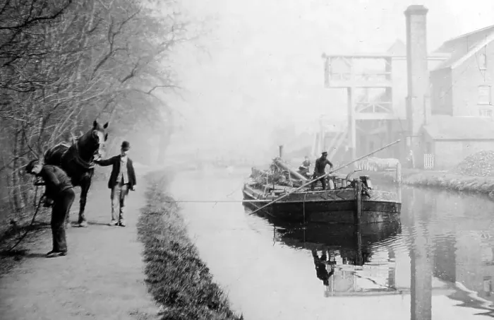 Framed Print : Horse drawn barge on a canal, Victorian period Framed Print : Horse drawn barge on a canal, Victorian period