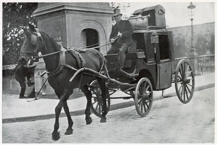 Framed Print : A horse drawn cab in the streets of Paris. Date: 1903 Framed Print : A horse drawn cab in the streets of Paris. Date: 1903