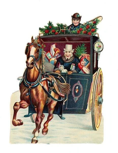 Horse-drawn carriage on a Victorian Christmas scrap