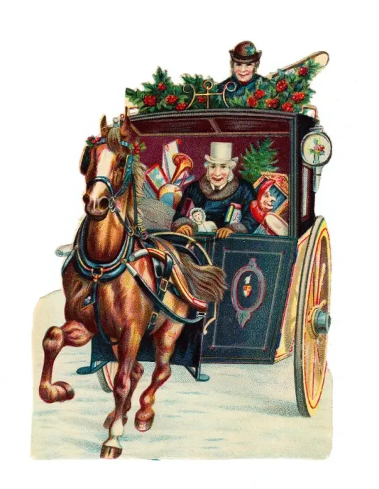 Framed Print : Horse-drawn carriage on a Victorian Christmas scrap Framed Print : Horse-drawn carriage on a Victorian Christmas scrap
