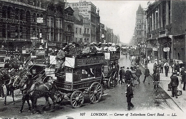 Horse drawn omnibuses Tottenham Court Road