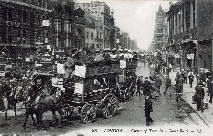 Framed Print : Horse drawn omnibuses Tottenham Court Road Framed Print : Horse drawn omnibuses Tottenham Court Road