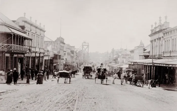 Framed Print : Horse drawn traffic, Brisbane, Queensland, Australia Framed Print : Horse drawn traffic, Brisbane, Queensland, Australia