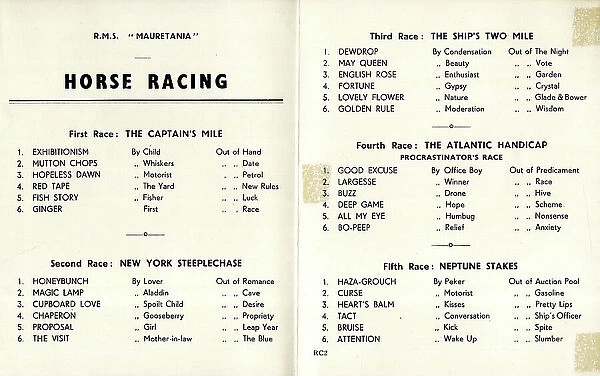 Horse Racing on board Cunard liner RMS Mauretania
