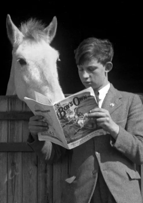 Framed Print : Horse reading over boys shoulder Framed Print : Horse reading over boys shoulder