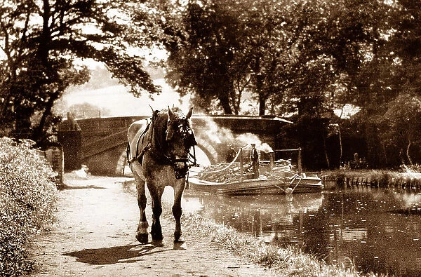 Horse towing barge on the Leeds and Liverpool Canal