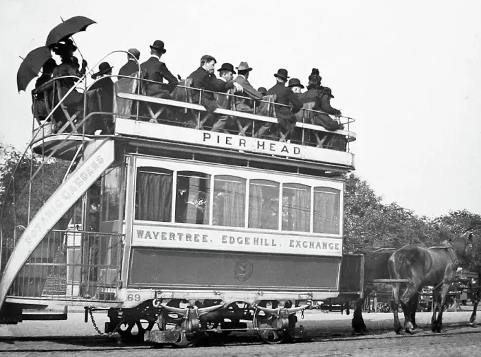 Framed Print : Horse tram, Liverpool, early 1900s Framed Print : Horse tram, Liverpool, early 1900s