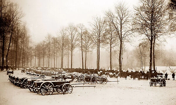 Horse transport parked in the snow, Arras Road