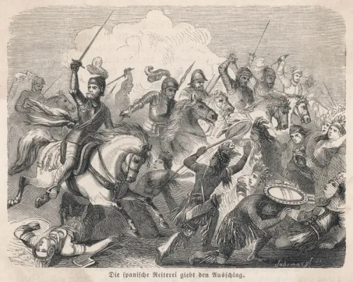 Framed Print : Horsemen Scare Aztecs