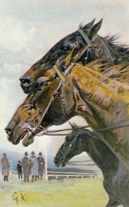 Framed Print : Three horses racing -- a close finish Framed Print : Three horses racing -- a close finish