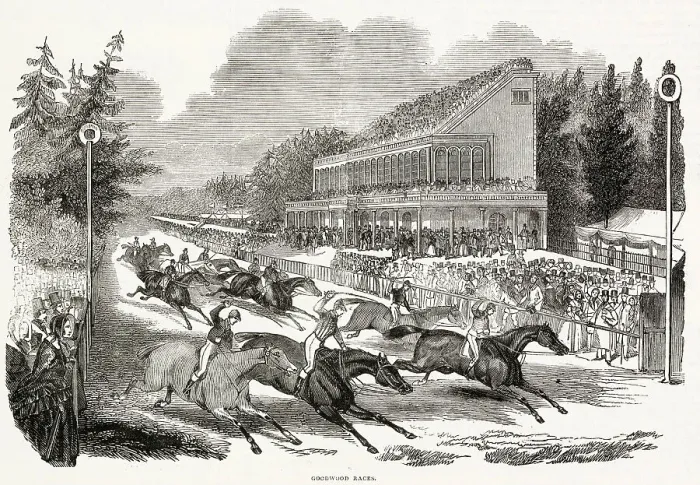 Framed Print : Horses racing, with thousands of spectators. Date: 1844 Framed Print : Horses racing, with thousands of spectators. Date: 1844